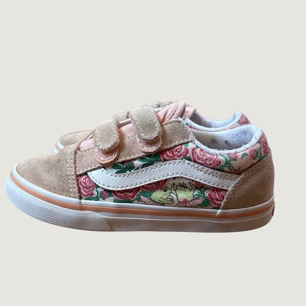 Vans Old Skool Girls Pink Tan Floral Frog Skate Shoes SIZE 10